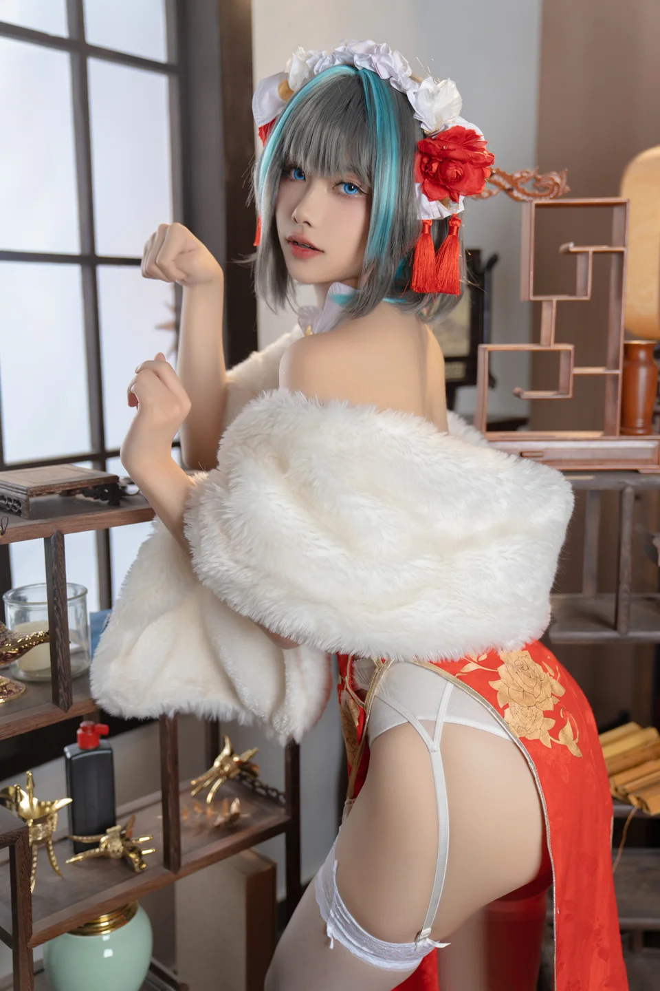 Momoko葵葵 - 柴郡本 旗袍 [29P-185MB] tg@simisebaisi 【丝足阁】013.webp